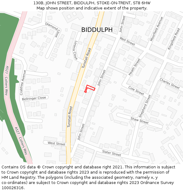 130B, JOHN STREET, BIDDULPH, STOKE-ON-TRENT, ST8 6HW: Location map and indicative extent of plot