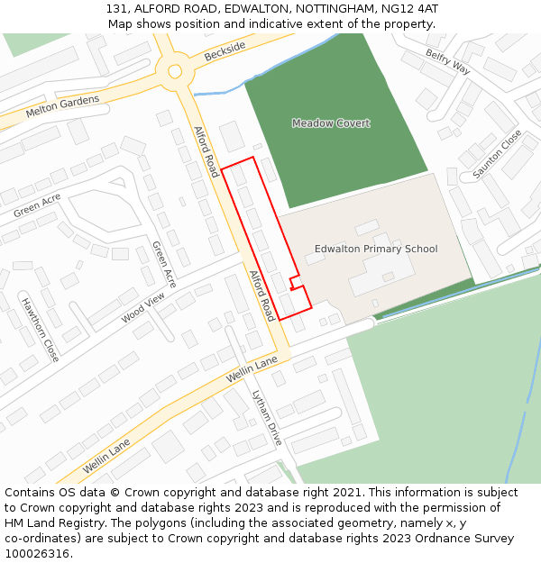 131, ALFORD ROAD, EDWALTON, NOTTINGHAM, NG12 4AT: Location map and indicative extent of plot