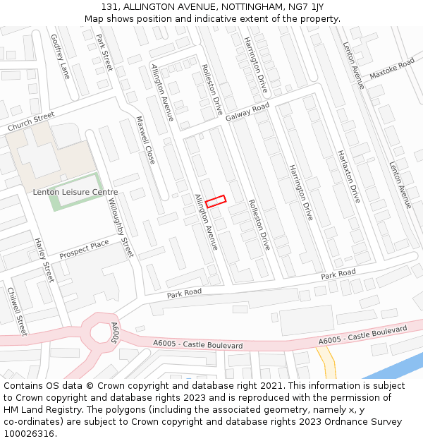 131, ALLINGTON AVENUE, NOTTINGHAM, NG7 1JY: Location map and indicative extent of plot