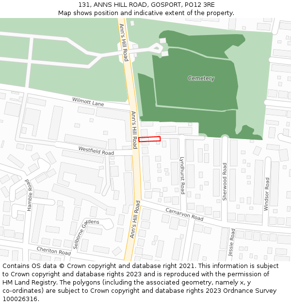 131, ANNS HILL ROAD, GOSPORT, PO12 3RE: Location map and indicative extent of plot