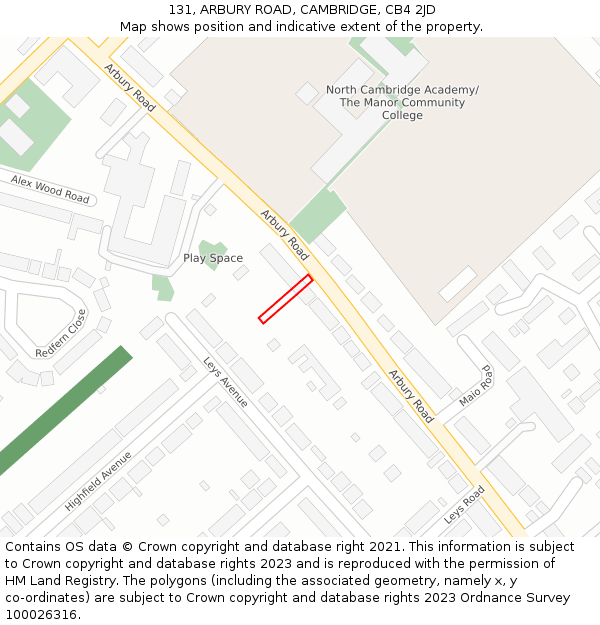 131, ARBURY ROAD, CAMBRIDGE, CB4 2JD: Location map and indicative extent of plot