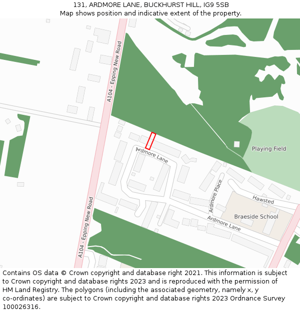 131, ARDMORE LANE, BUCKHURST HILL, IG9 5SB: Location map and indicative extent of plot