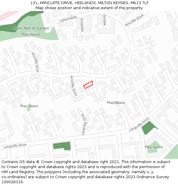 131, ARNCLIFFE DRIVE, HEELANDS, MILTON KEYNES, MK13 7LF: Location map and indicative extent of plot