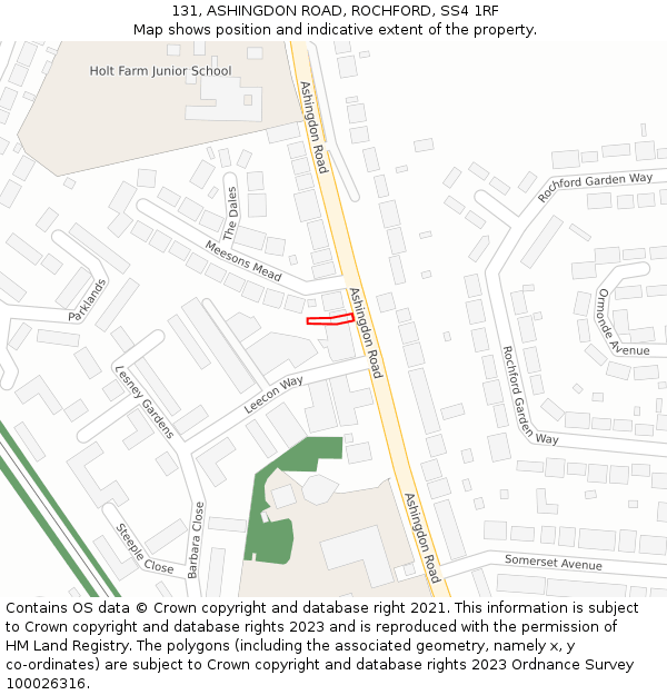 131, ASHINGDON ROAD, ROCHFORD, SS4 1RF: Location map and indicative extent of plot