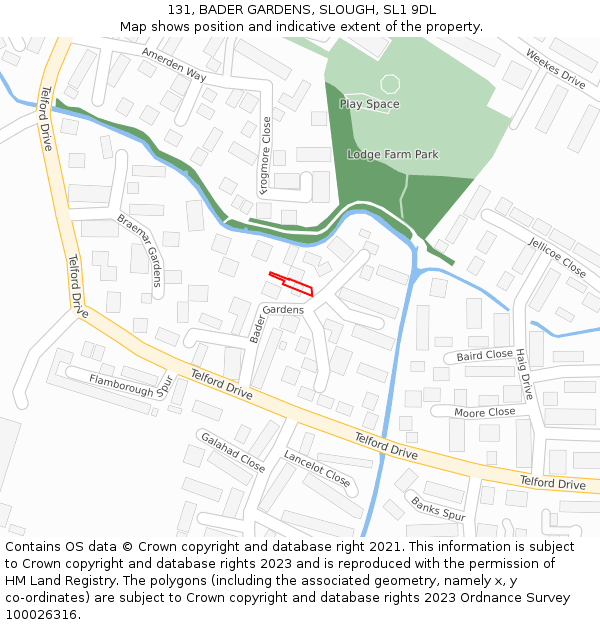 131, BADER GARDENS, SLOUGH, SL1 9DL: Location map and indicative extent of plot