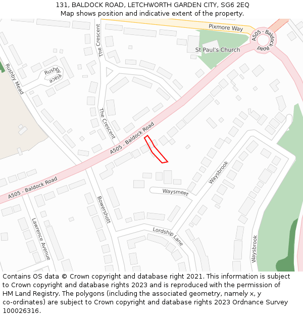 131, BALDOCK ROAD, LETCHWORTH GARDEN CITY, SG6 2EQ: Location map and indicative extent of plot