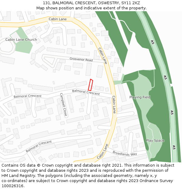 131, BALMORAL CRESCENT, OSWESTRY, SY11 2XZ: Location map and indicative extent of plot