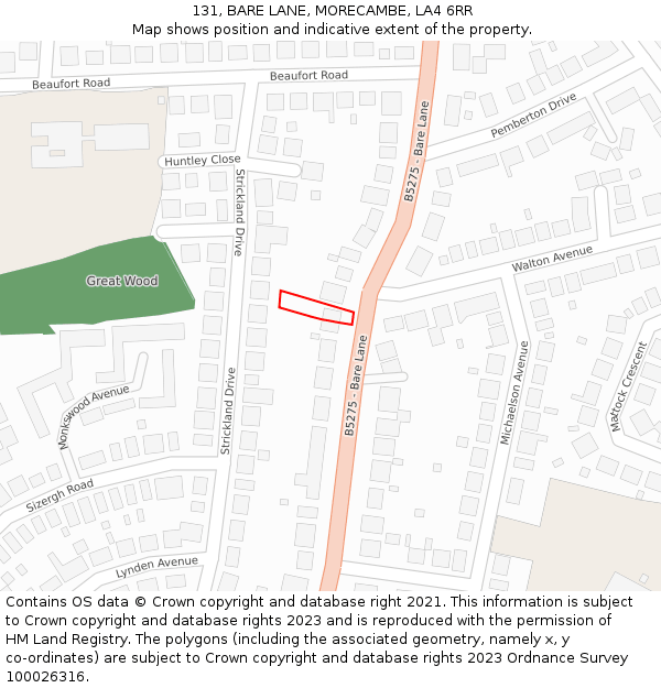 131, BARE LANE, MORECAMBE, LA4 6RR: Location map and indicative extent of plot