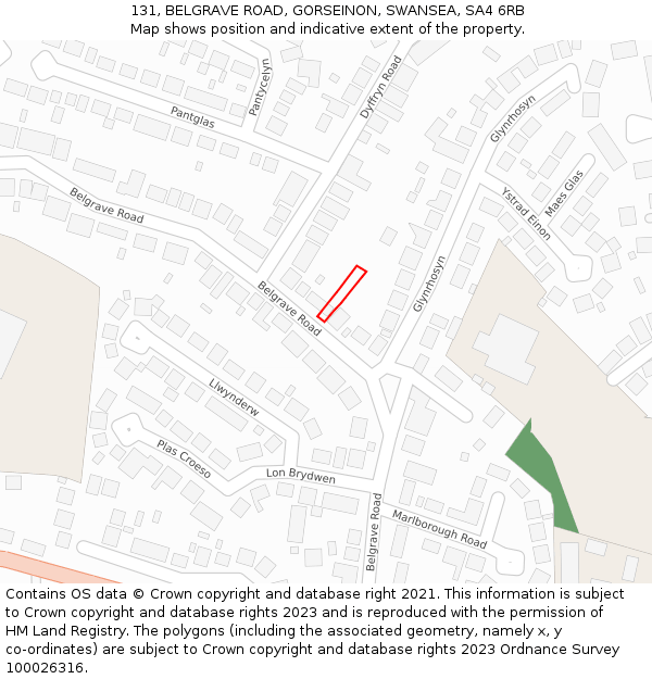 131, BELGRAVE ROAD, GORSEINON, SWANSEA, SA4 6RB: Location map and indicative extent of plot