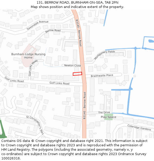 131, BERROW ROAD, BURNHAM-ON-SEA, TA8 2PN: Location map and indicative extent of plot