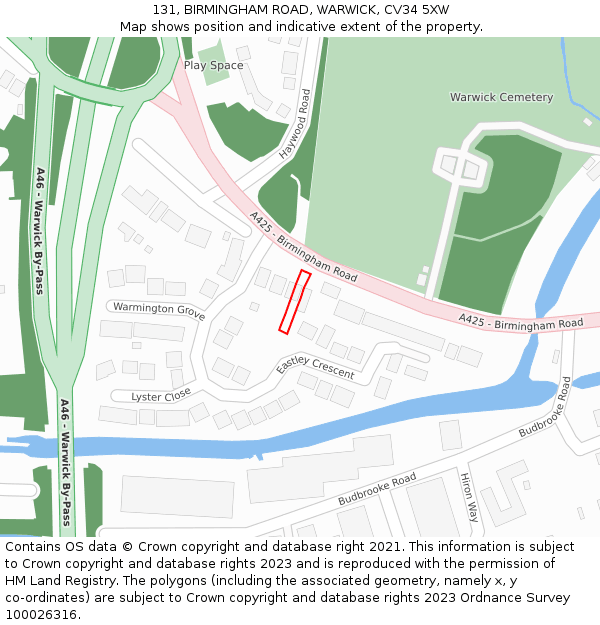 131, BIRMINGHAM ROAD, WARWICK, CV34 5XW: Location map and indicative extent of plot