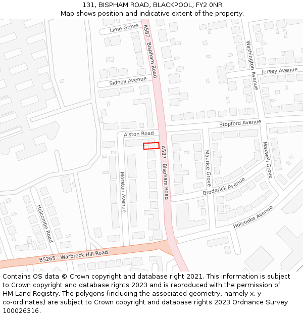 131, BISPHAM ROAD, BLACKPOOL, FY2 0NR: Location map and indicative extent of plot