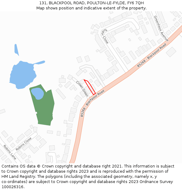 131, BLACKPOOL ROAD, POULTON-LE-FYLDE, FY6 7QH: Location map and indicative extent of plot