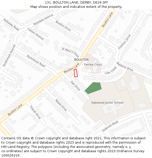 131, BOULTON LANE, DERBY, DE24 0FF: Location map and indicative extent of plot