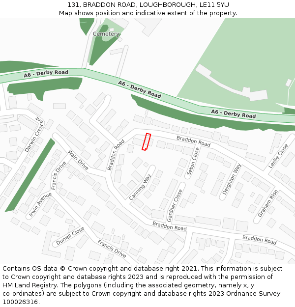 131, BRADDON ROAD, LOUGHBOROUGH, LE11 5YU: Location map and indicative extent of plot