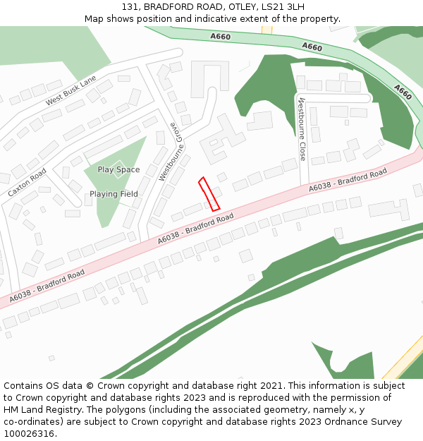 131, BRADFORD ROAD, OTLEY, LS21 3LH: Location map and indicative extent of plot