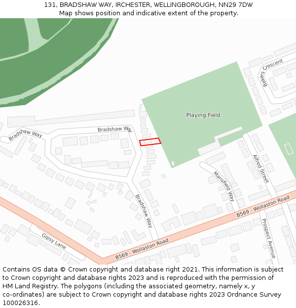 131, BRADSHAW WAY, IRCHESTER, WELLINGBOROUGH, NN29 7DW: Location map and indicative extent of plot