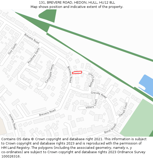 131, BREVERE ROAD, HEDON, HULL, HU12 8LL: Location map and indicative extent of plot