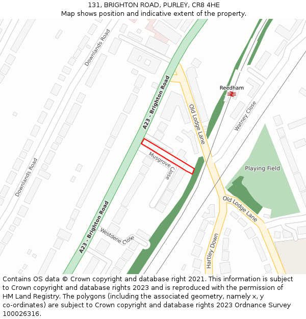 131, BRIGHTON ROAD, PURLEY, CR8 4HE: Location map and indicative extent of plot