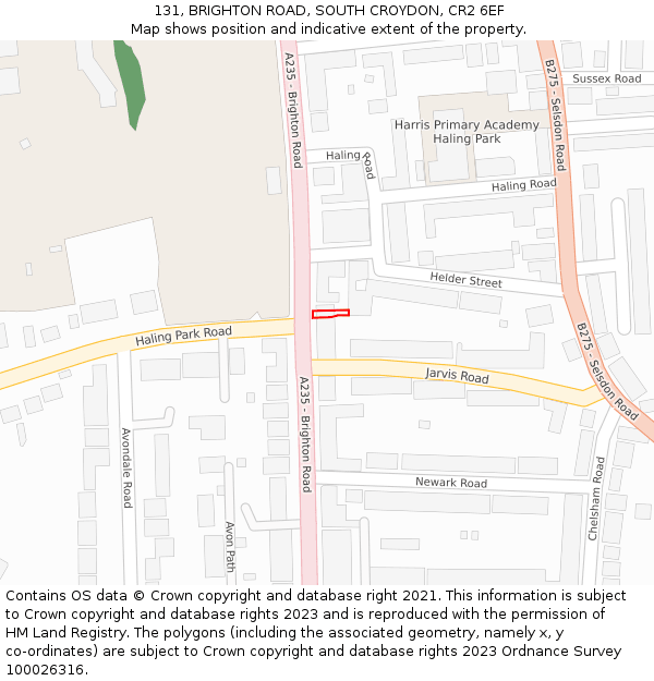 131, BRIGHTON ROAD, SOUTH CROYDON, CR2 6EF: Location map and indicative extent of plot