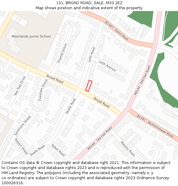 131, BROAD ROAD, SALE, M33 2EZ: Location map and indicative extent of plot