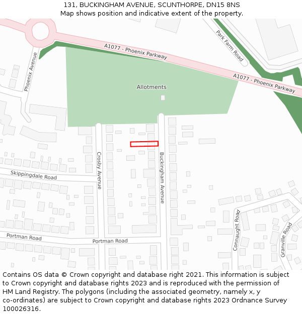 131, BUCKINGHAM AVENUE, SCUNTHORPE, DN15 8NS: Location map and indicative extent of plot