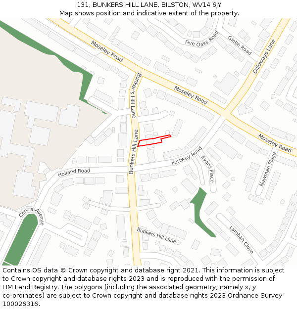 131, BUNKERS HILL LANE, BILSTON, WV14 6JY: Location map and indicative extent of plot