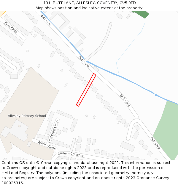 131, BUTT LANE, ALLESLEY, COVENTRY, CV5 9FD: Location map and indicative extent of plot