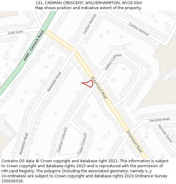 131, CADMAN CRESCENT, WOLVERHAMPTON, WV10 0SH: Location map and indicative extent of plot