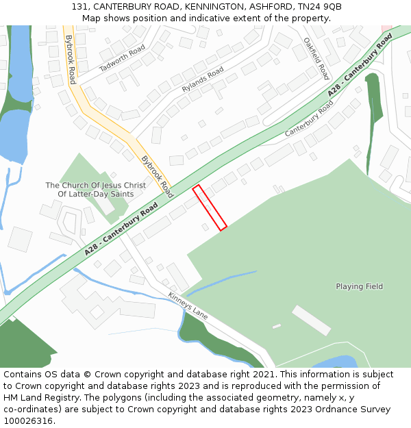 131, CANTERBURY ROAD, KENNINGTON, ASHFORD, TN24 9QB: Location map and indicative extent of plot