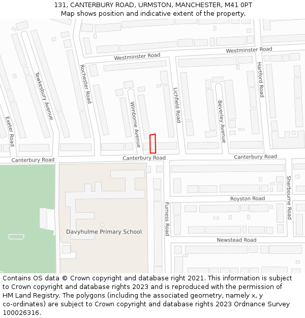 131, CANTERBURY ROAD, URMSTON, MANCHESTER, M41 0PT: Location map and indicative extent of plot