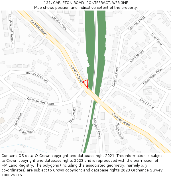 131, CARLETON ROAD, PONTEFRACT, WF8 3NE: Location map and indicative extent of plot