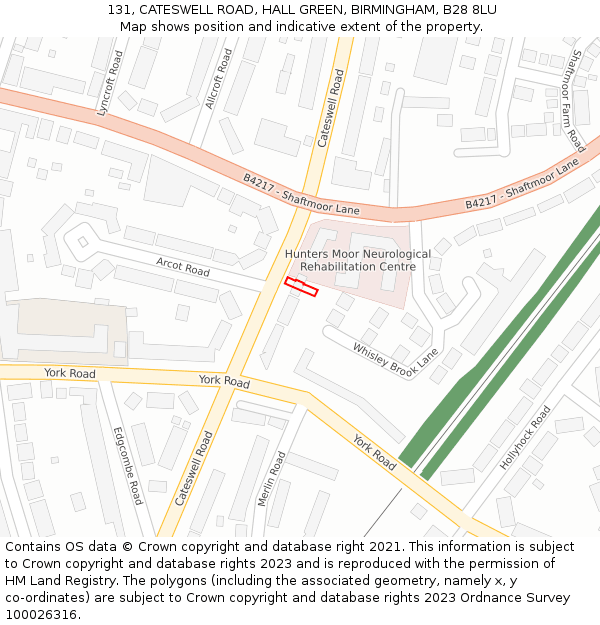 131, CATESWELL ROAD, HALL GREEN, BIRMINGHAM, B28 8LU: Location map and indicative extent of plot