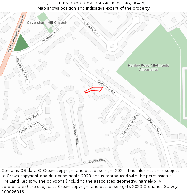 131, CHILTERN ROAD, CAVERSHAM, READING, RG4 5JG: Location map and indicative extent of plot