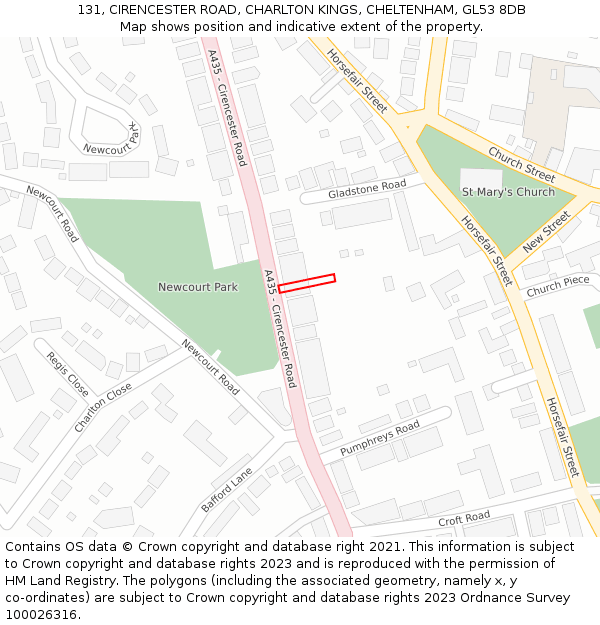 131, CIRENCESTER ROAD, CHARLTON KINGS, CHELTENHAM, GL53 8DB: Location map and indicative extent of plot