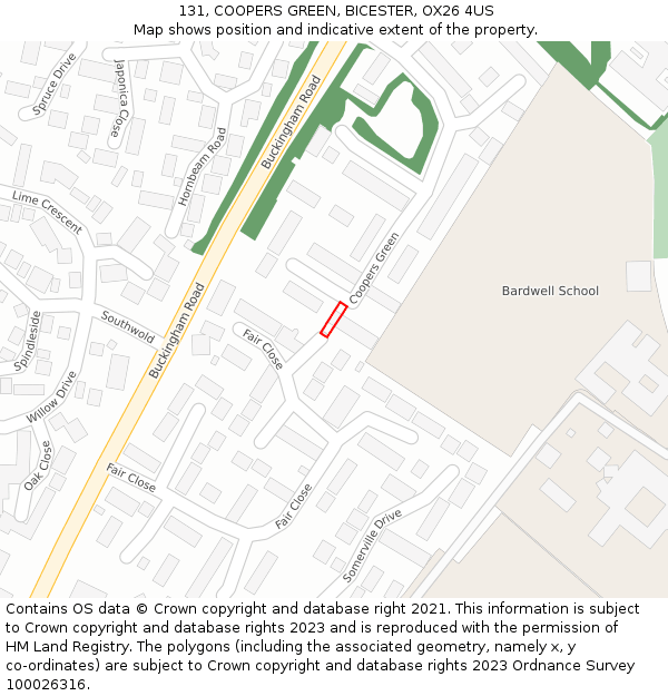 131, COOPERS GREEN, BICESTER, OX26 4US: Location map and indicative extent of plot