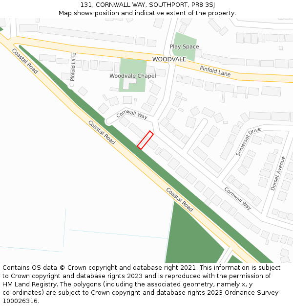 131, CORNWALL WAY, SOUTHPORT, PR8 3SJ: Location map and indicative extent of plot