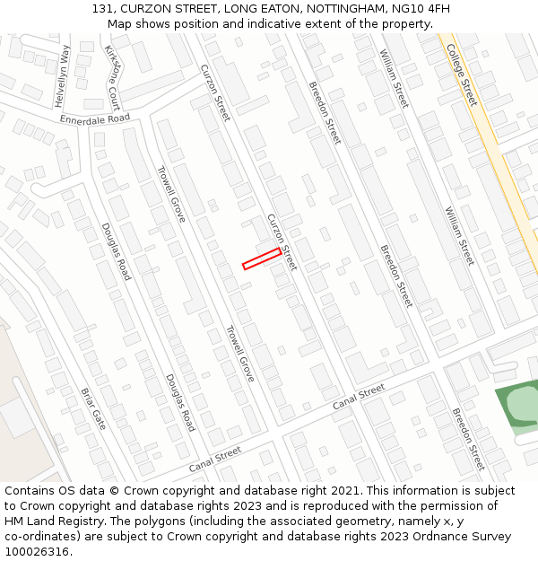 131, CURZON STREET, LONG EATON, NOTTINGHAM, NG10 4FH: Location map and indicative extent of plot