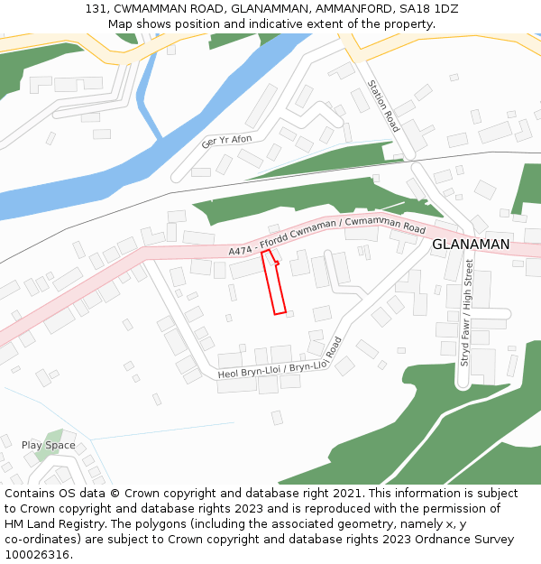 131, CWMAMMAN ROAD, GLANAMMAN, AMMANFORD, SA18 1DZ: Location map and indicative extent of plot