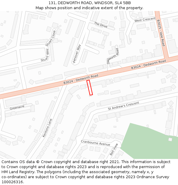 131, DEDWORTH ROAD, WINDSOR, SL4 5BB: Location map and indicative extent of plot