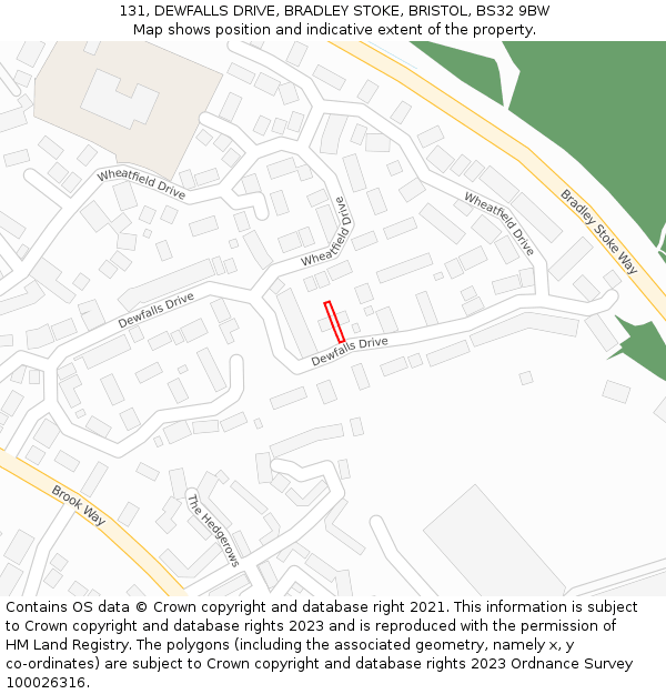 131, DEWFALLS DRIVE, BRADLEY STOKE, BRISTOL, BS32 9BW: Location map and indicative extent of plot