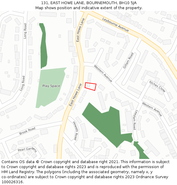 131, EAST HOWE LANE, BOURNEMOUTH, BH10 5JA: Location map and indicative extent of plot