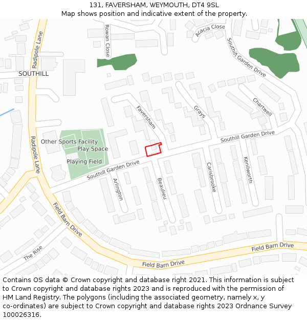 131, FAVERSHAM, WEYMOUTH, DT4 9SL: Location map and indicative extent of plot