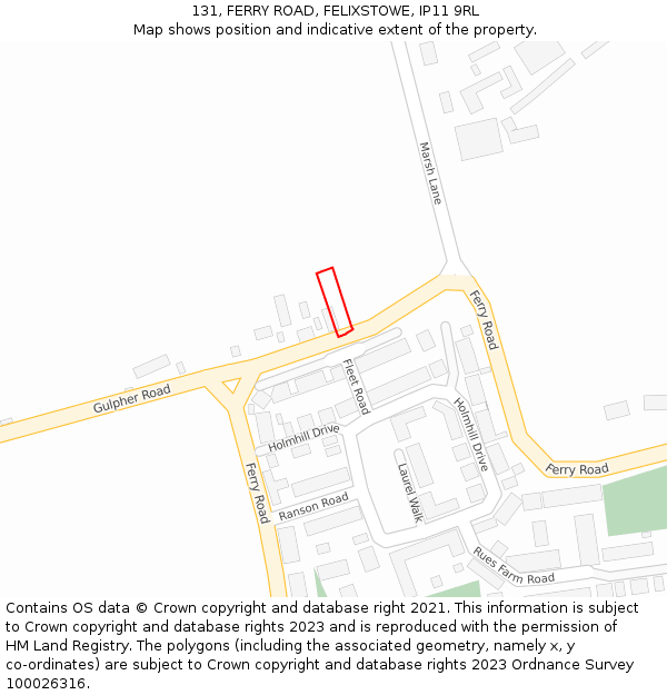 131, FERRY ROAD, FELIXSTOWE, IP11 9RL: Location map and indicative extent of plot