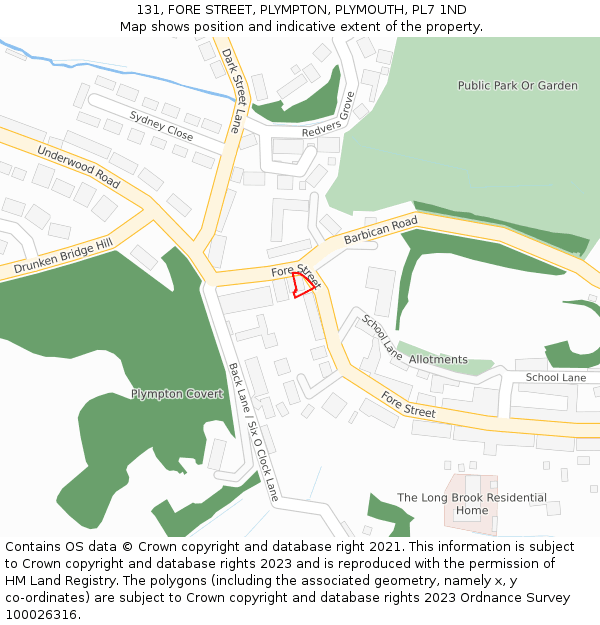 131, FORE STREET, PLYMPTON, PLYMOUTH, PL7 1ND: Location map and indicative extent of plot