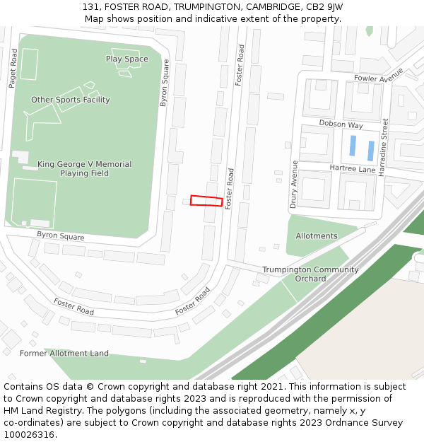 131, FOSTER ROAD, TRUMPINGTON, CAMBRIDGE, CB2 9JW: Location map and indicative extent of plot