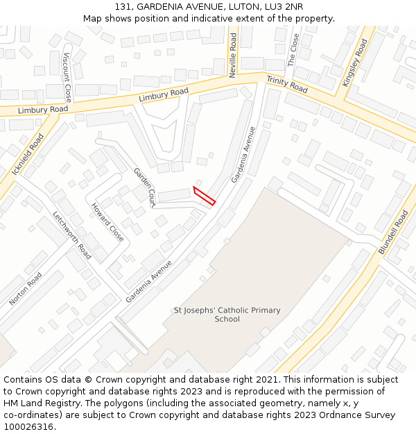 131, GARDENIA AVENUE, LUTON, LU3 2NR: Location map and indicative extent of plot