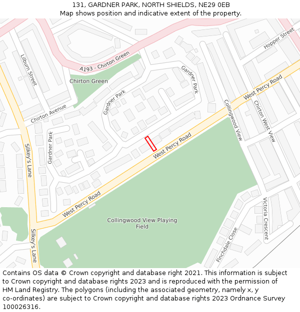 131, GARDNER PARK, NORTH SHIELDS, NE29 0EB: Location map and indicative extent of plot