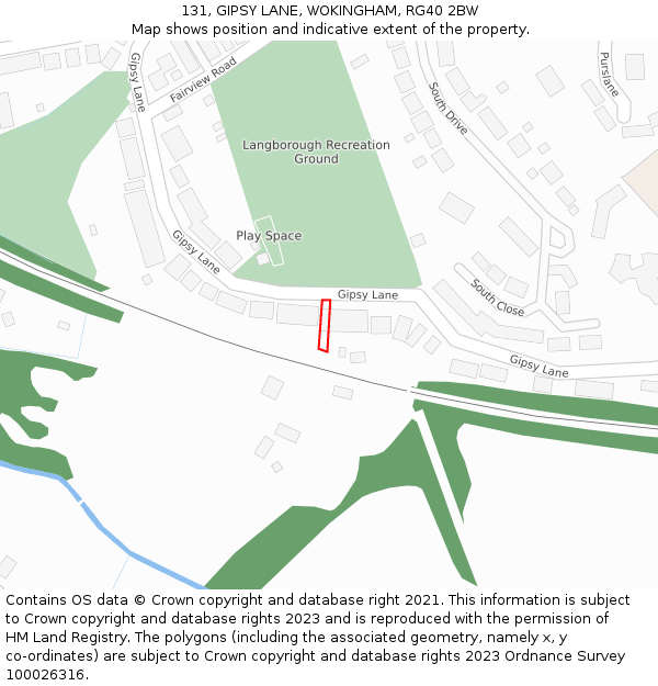 131, GIPSY LANE, WOKINGHAM, RG40 2BW: Location map and indicative extent of plot