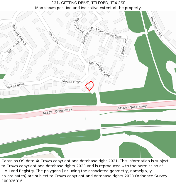 131, GITTENS DRIVE, TELFORD, TF4 3SE: Location map and indicative extent of plot